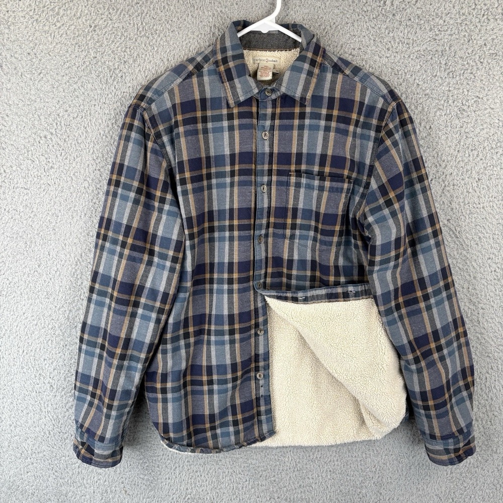 Carbon2Cobalt Flannel Shirt Jacket Mens Small Plaid Sherpa Lined Shacket *Read*
